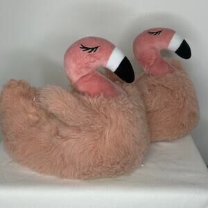 Old Navy Pink Flamingo Plush Slippers Womens L 1-2 Fuzzy Novelty House Shoes